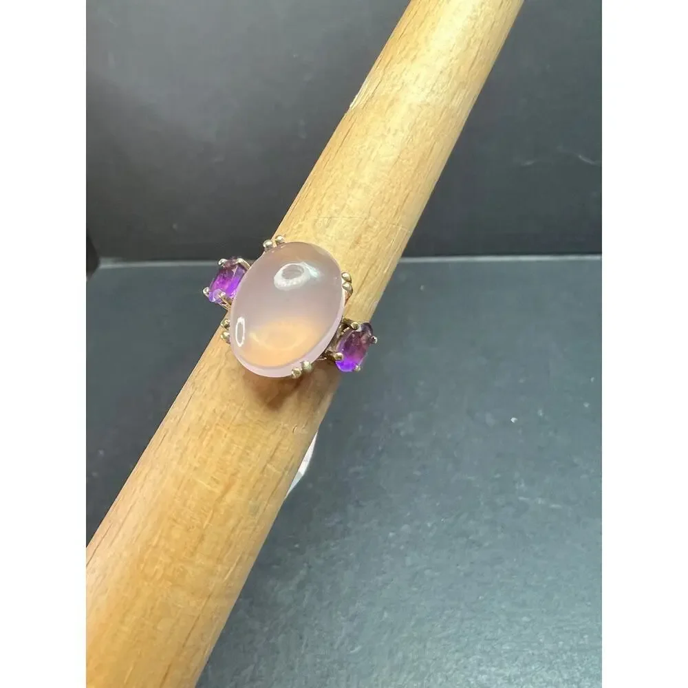 Rose Quartz & Amethyst Gold Plated 925 Ring Size 7 NWT